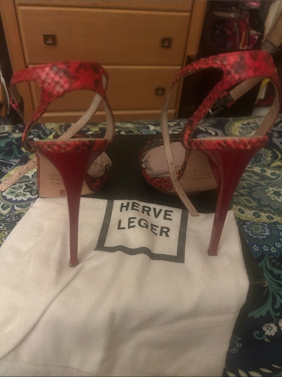Herve Leger Shoes - Herve Leger Red Snake-Print Stiletto Sandals